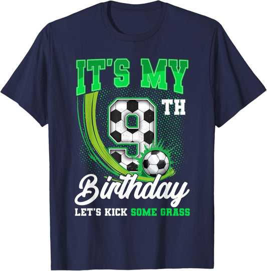 It's My 9th Soccer Birthday Boy Funny 9 Year Old Bday Kids T-Shirt - T-Shirt | Navy
