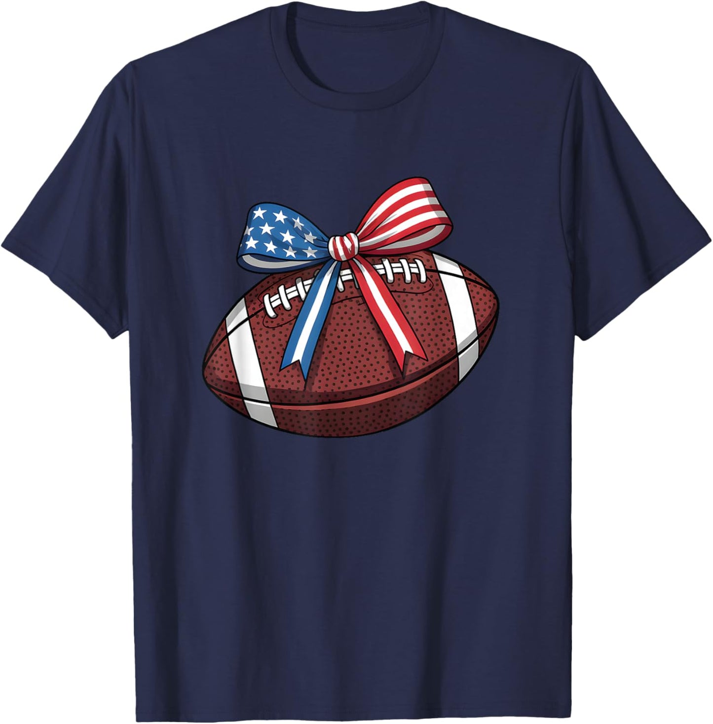 Football Bow Patriotic Women Football Coquette T-Shirt - T-Shirt | Navy