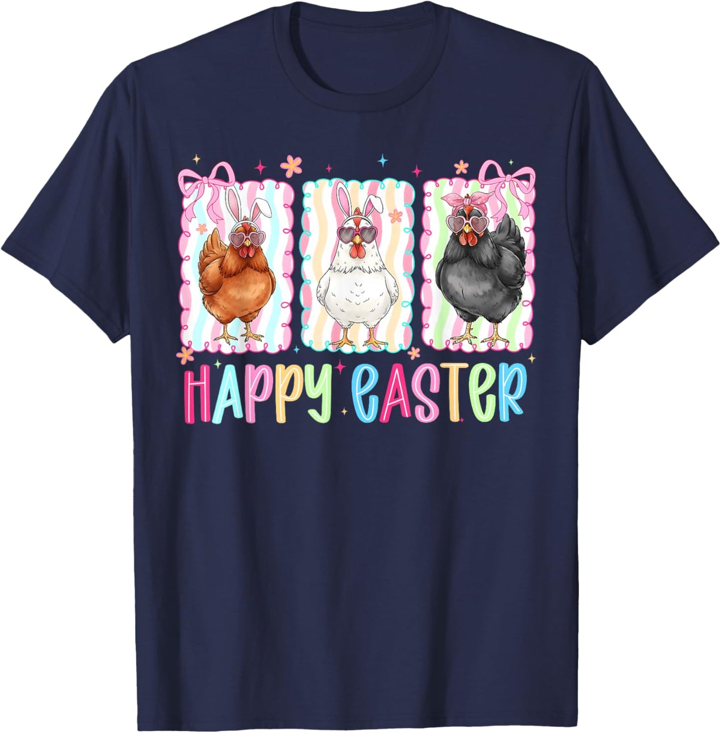 Preppy Happy Easter Chicken Coquette Bow Cute Farmer Girly T-Shirt - T-Shirt | Navy