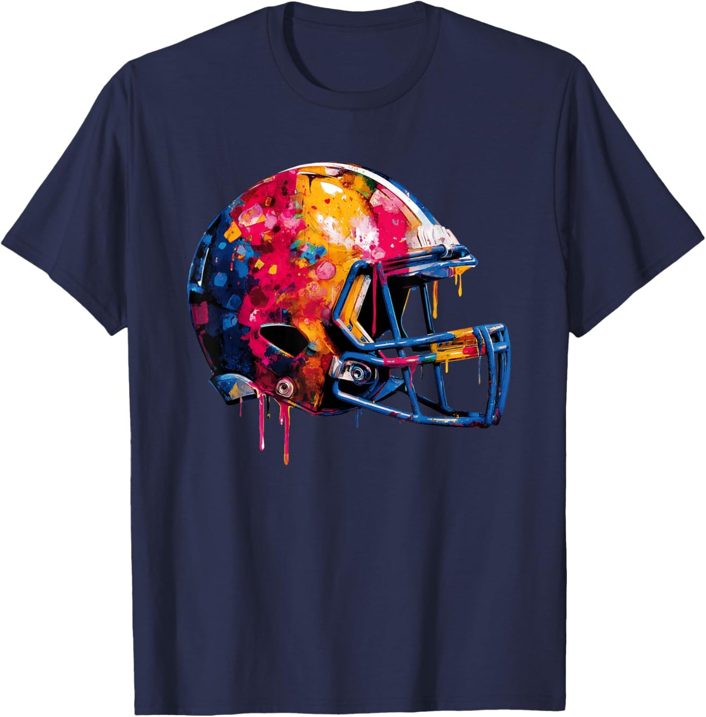 Football Helmet Drip Game Day Graphic T-Shirt - T-Shirt | Navy