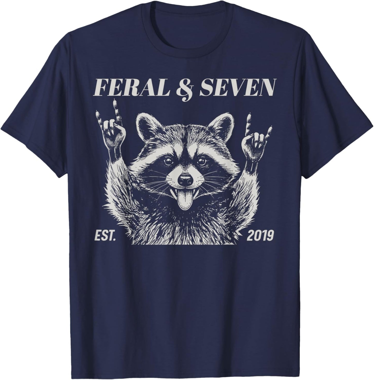 Feral and Seven Raccoon Funny 7th Birthday Girls Boys Kids T-Shirt - T-Shirt | Navy