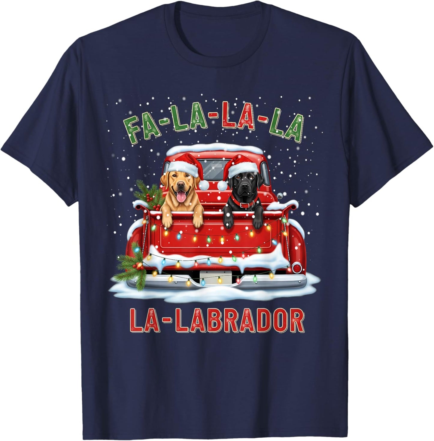FA La La La Labrador Black Lab Christmas Dog Red Truck Xmas T-Shirt - T-Shirt | Navy