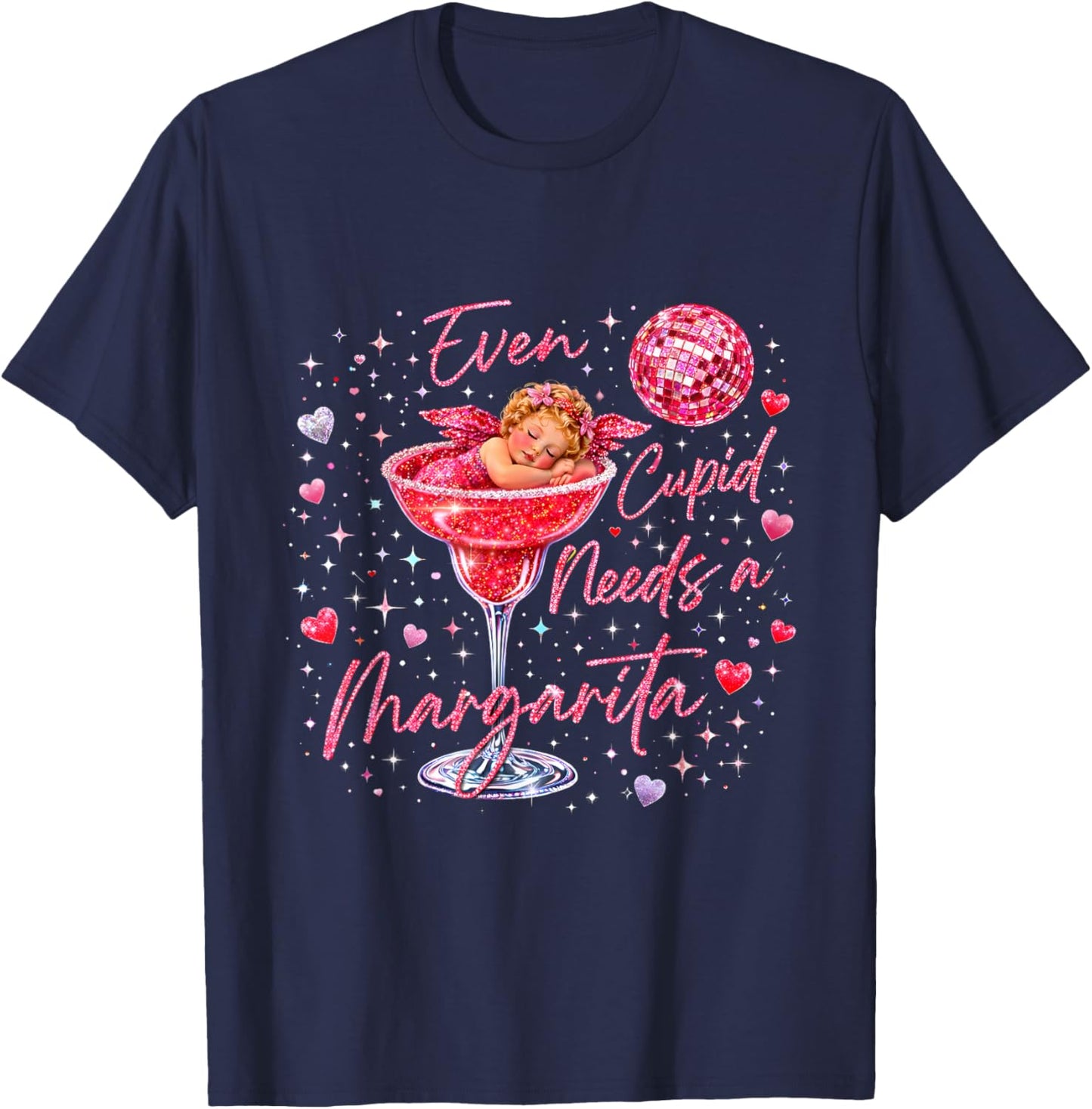 Valentine Romantic Even Cupid Need Margarita Retro Trendy T-Shirt - T-Shirt | Navy