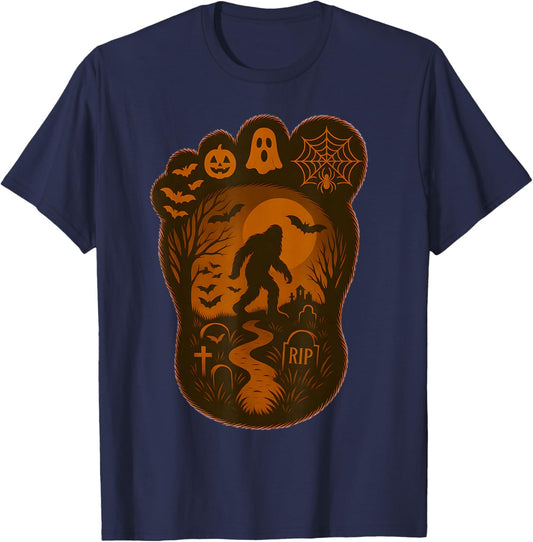 Bigfoot Foot Print Halloween Spooky Sasquatch Men's Women's T-Shirt - T-Shirt | Navy