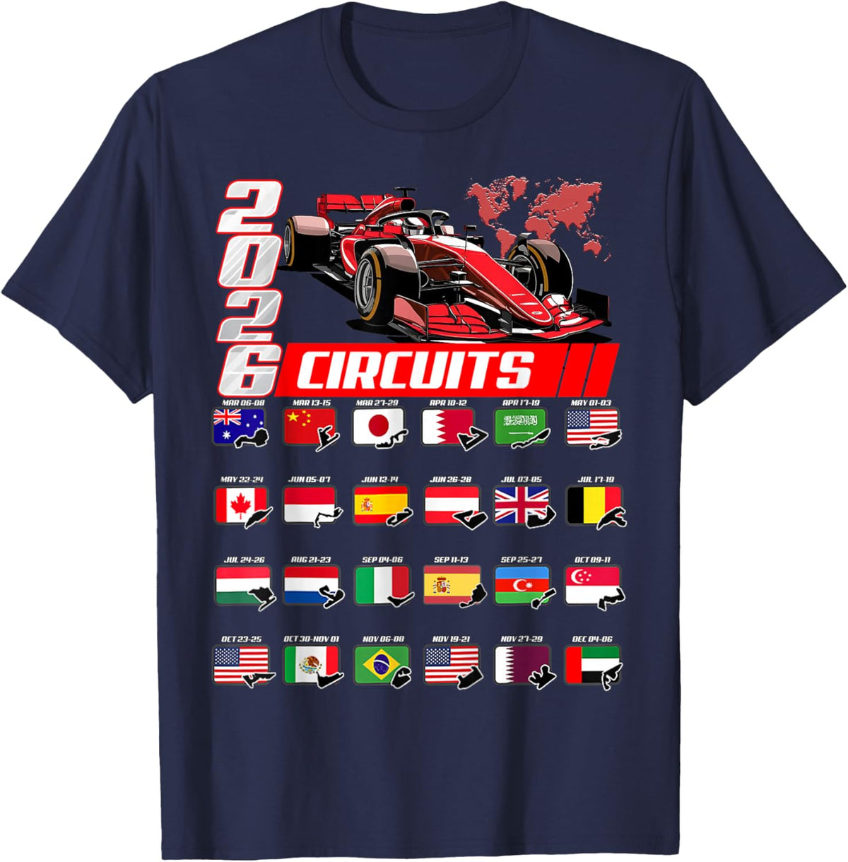 Racing Car Silhouette 2026 Calendar T-Shirt - T-Shirt | Navy