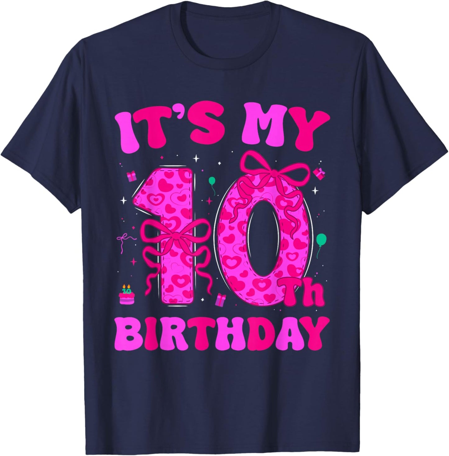 It's My 10th Birthday Coquette Bow 10th Birthday Girl T-Shirt - T-Shirt | Navy
