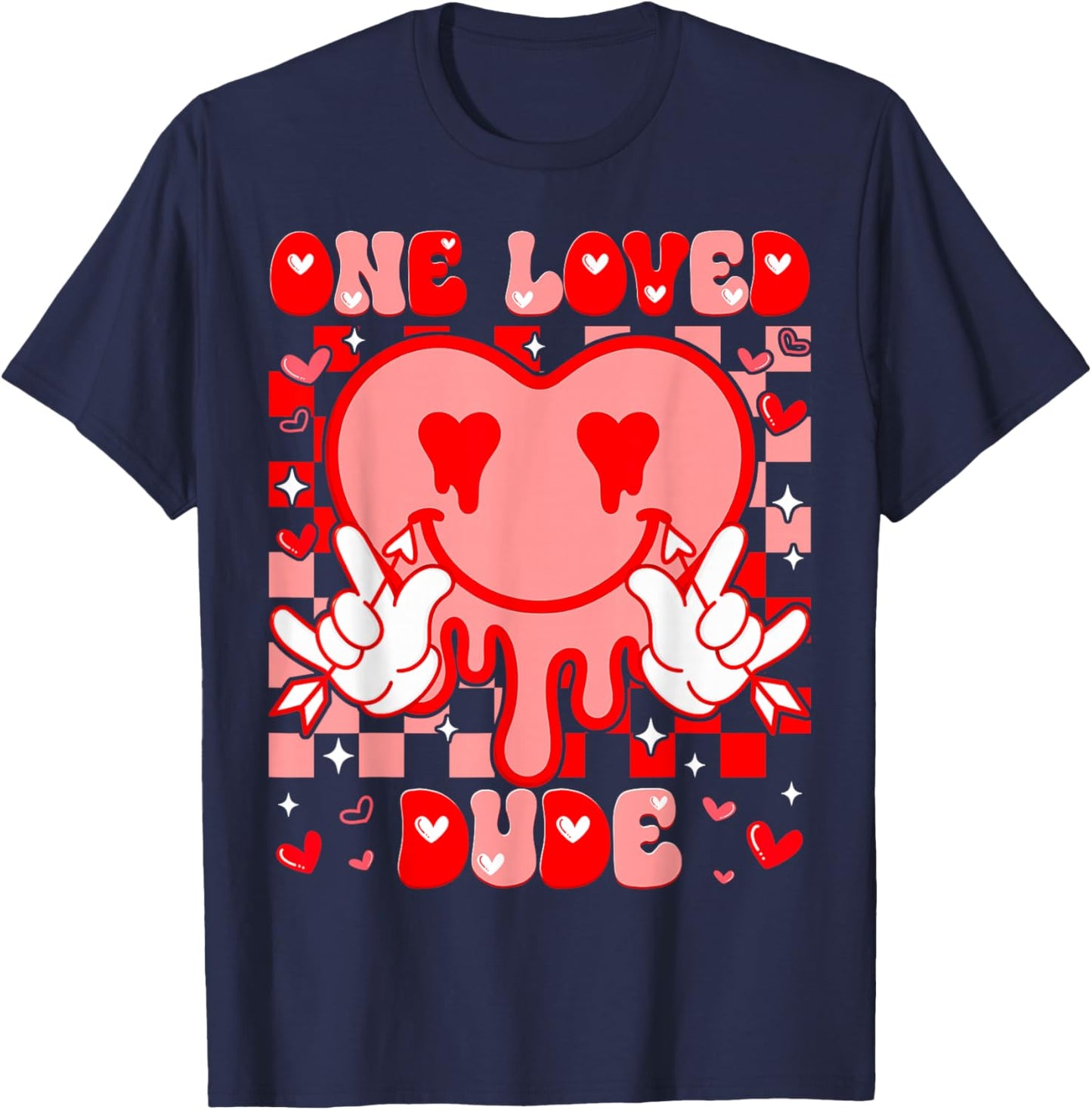 One Love Dude Heart Dripping Peace Sign Valentine Men Boy T-Shirt - T-Shirt | Navy