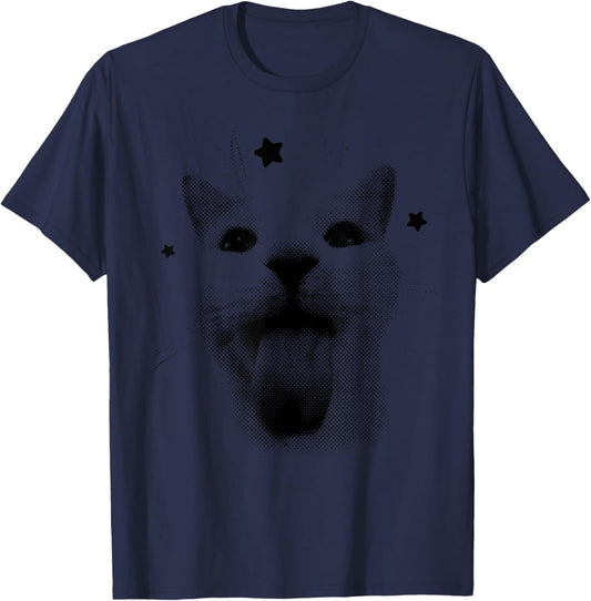 Funny Y2k Cat Silly Cats 90s Retro Kitten for Cat Lovers T-Shirt - T-Shirt | Navy