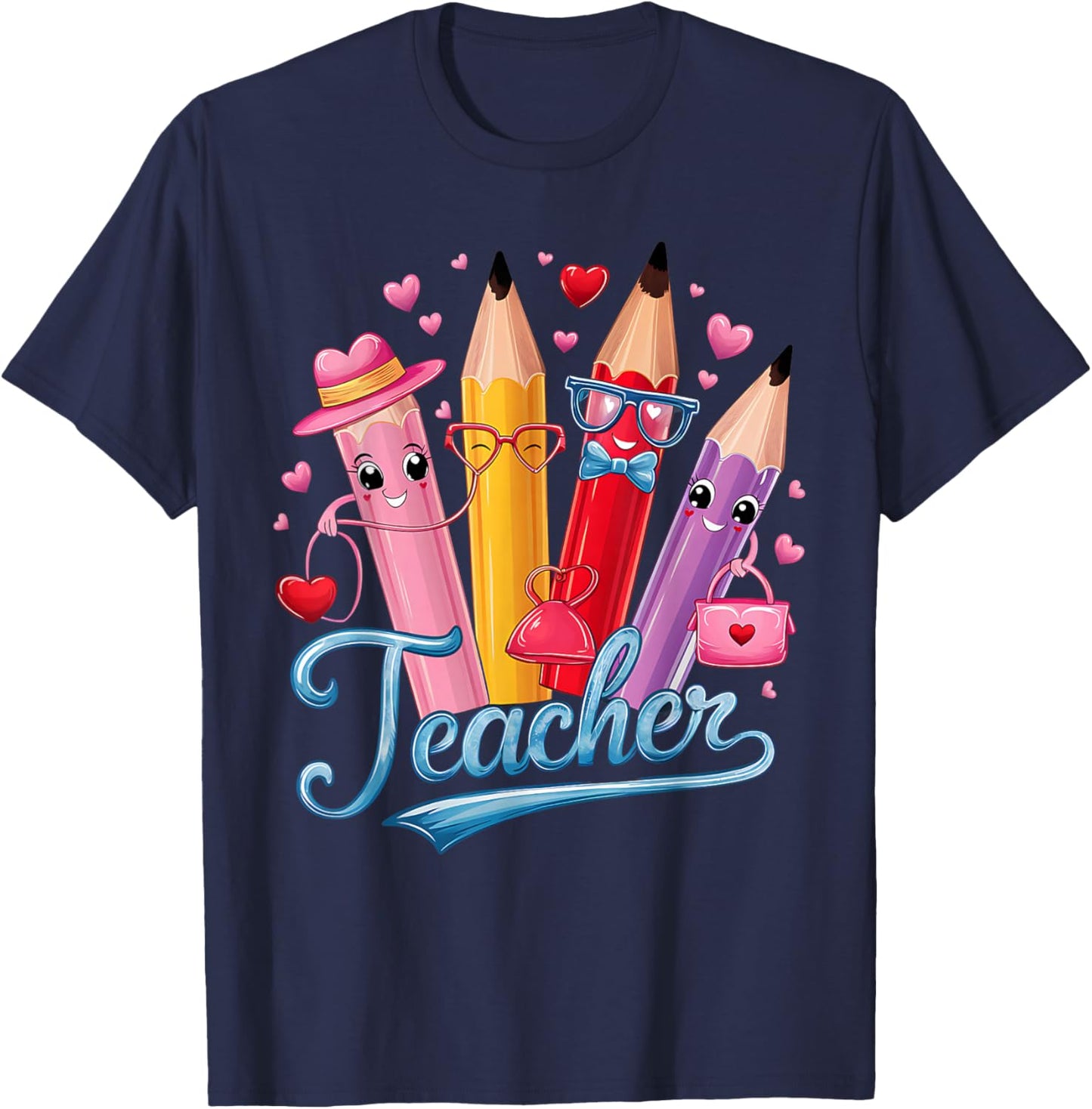 Funny Teacher Valentine Art Classroom Love Theme T-Shirt - T-Shirt | Navy