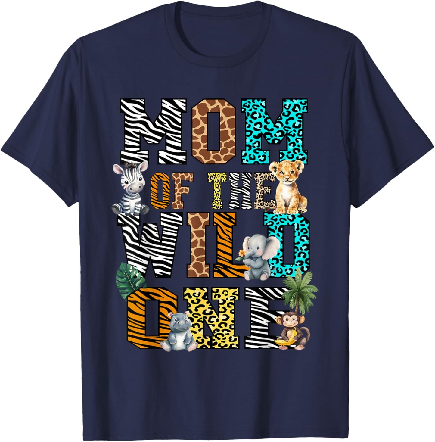 Mom of the Wild One 1st Birthday Jungle Matching Safari Kids T-Shirt - T-Shirt | Navy