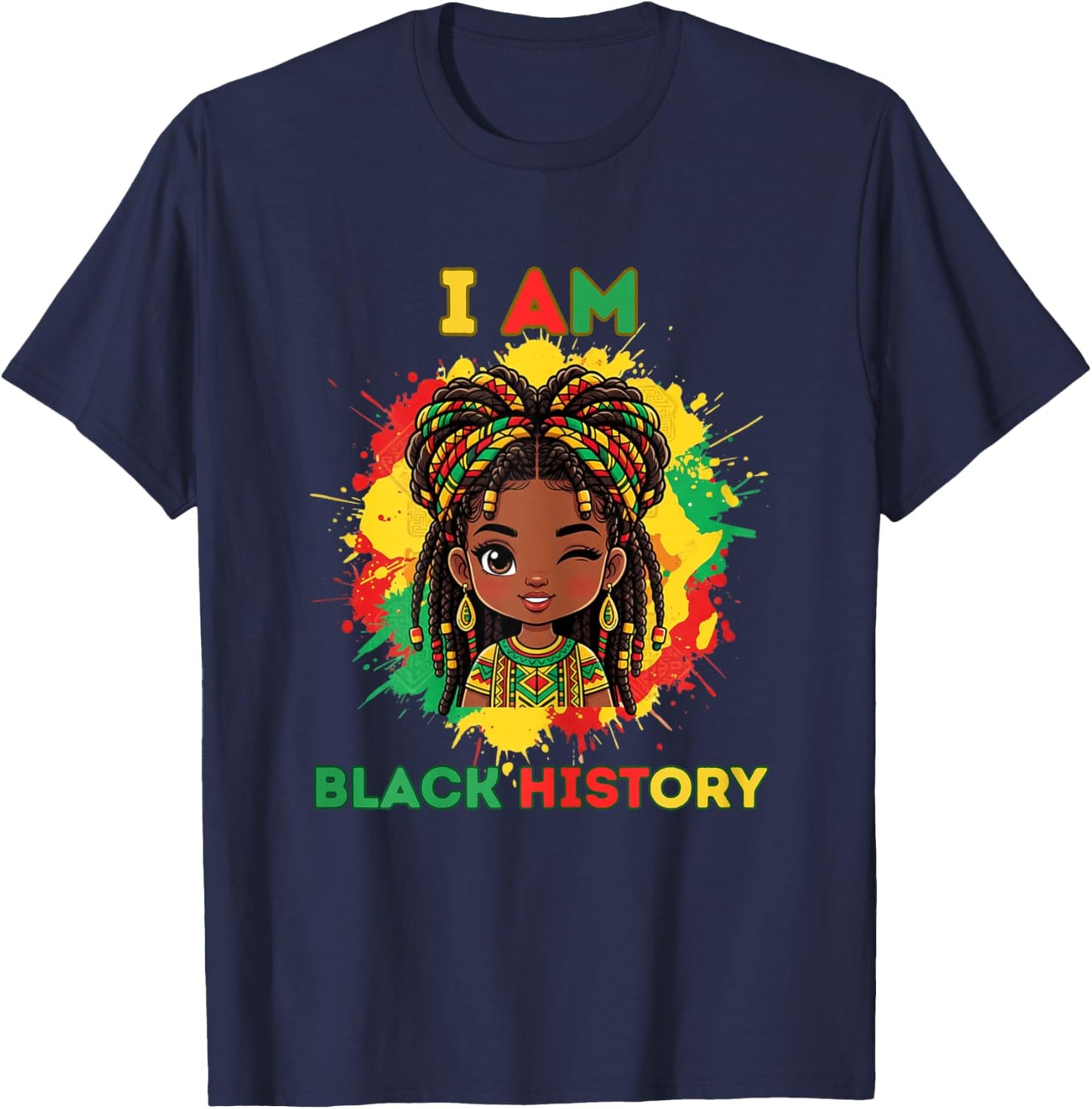 I Am Black History Cute Afro Girl Black History Month T-Shirt - T-Shirt | Navy