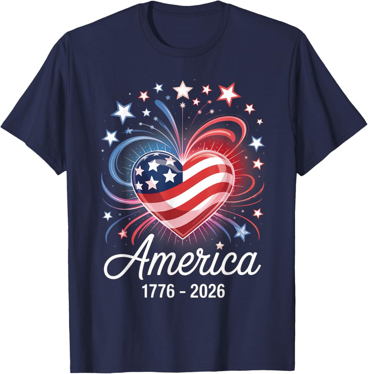 Flag Heart 1776 2026 July 4th 250th Birthday T-Shirt - T-Shirt | Navy
