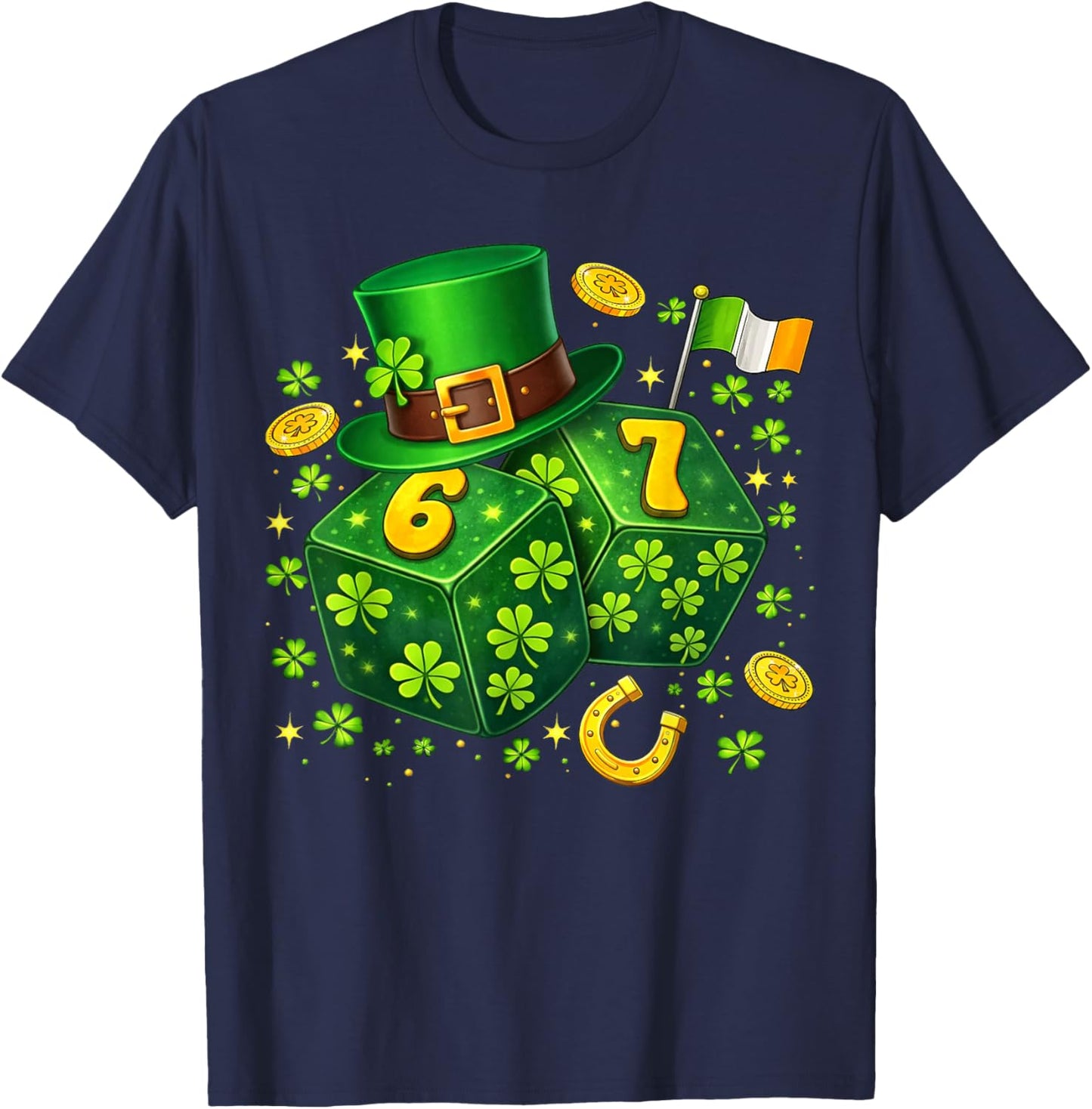 St Patricks Day Six Seven 6 7 Dice 67 Meme Irish Men Boy Kid T-Shirt - T-Shirt | Navy