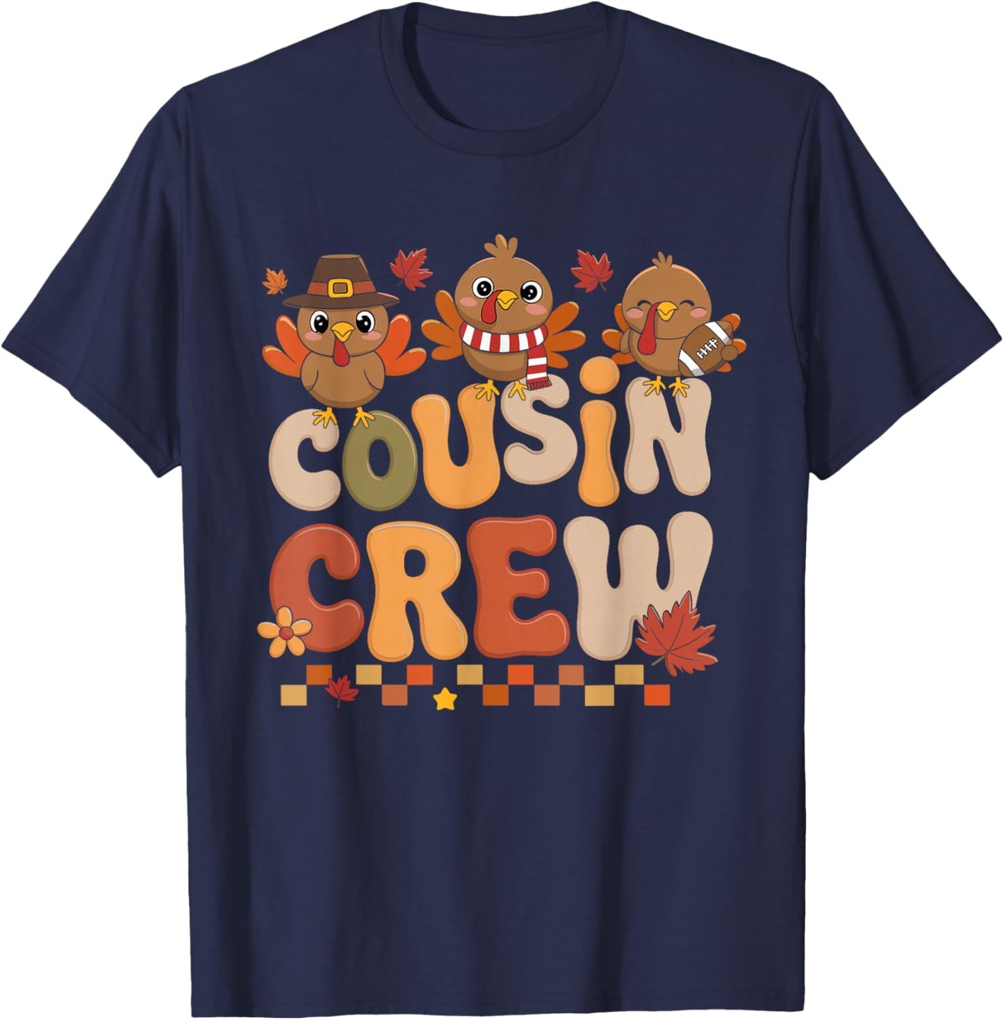 Thanksgiving Cousin Crew Turkey Family Matching Boys Girls T-Shirt - T-Shirt | Navy