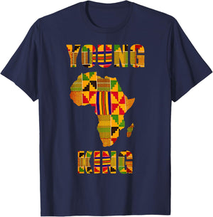 Cool African Kente Art Men Boys Kids African American Print T-Shirt - T-Shirt | Navy