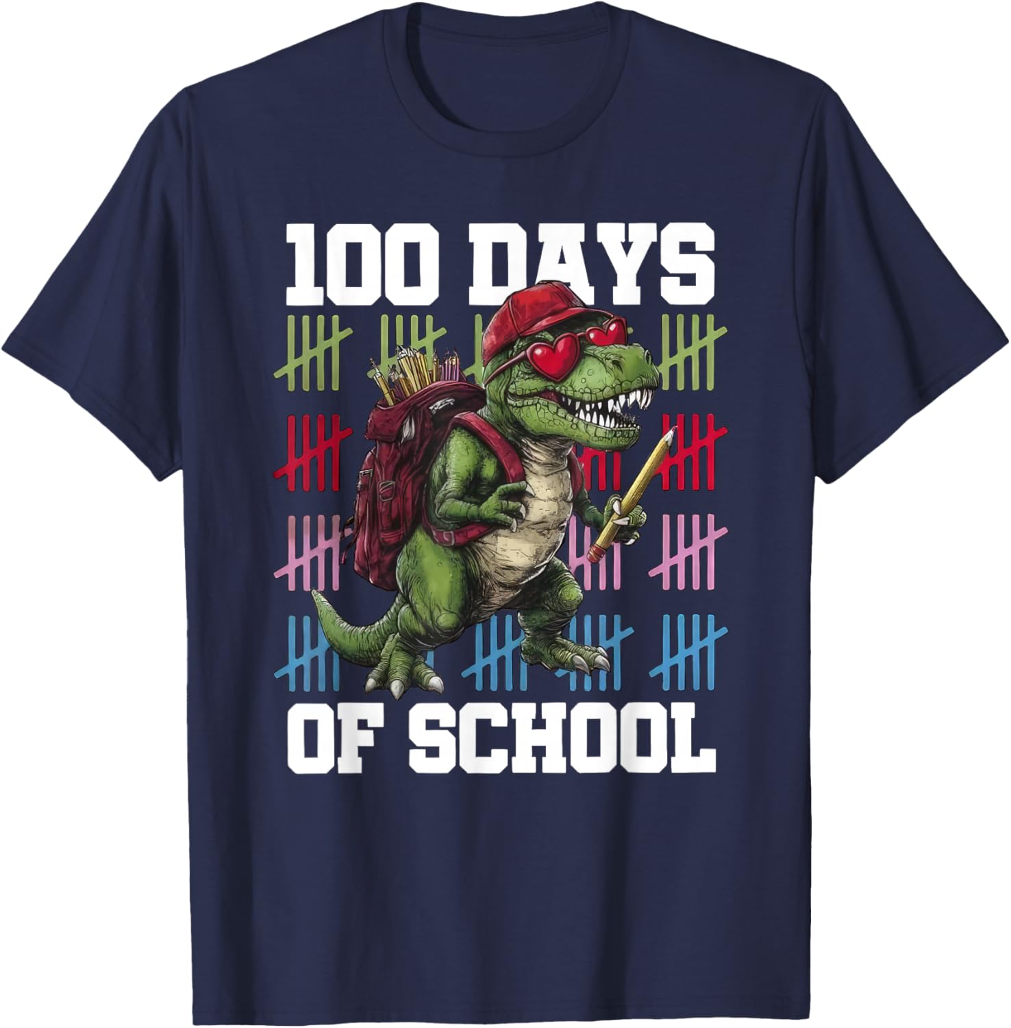 100 Days of School Dinosaur 100 Days Smarter 100th Day Kids T-Shirt - T-Shirt | Navy