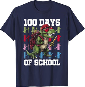 100 Days of School Dinosaur 100 Days Smarter 100th Day Kids T-Shirt - T-Shirt | Navy