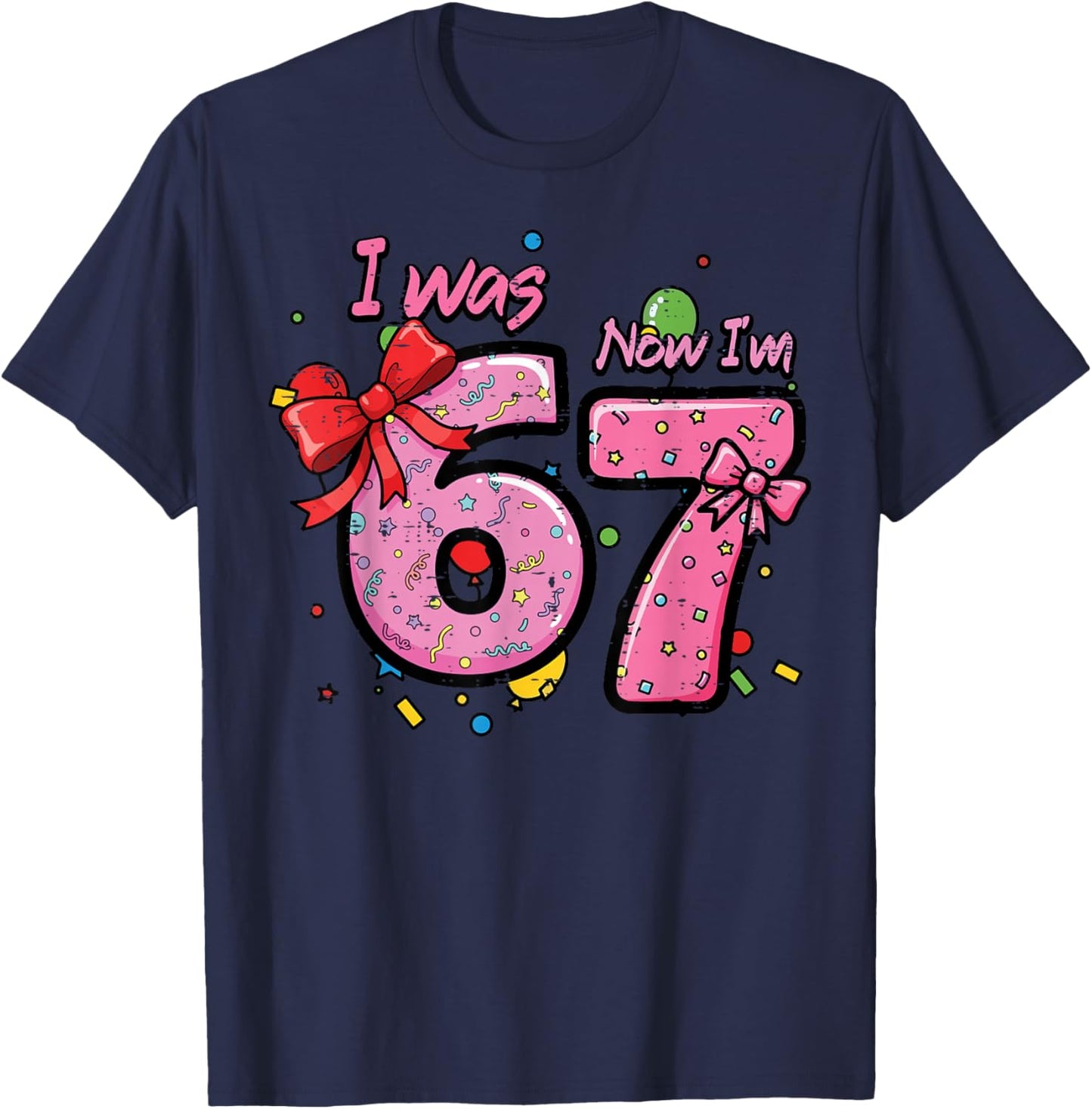 7th Birthday I was 6 Now Im 7 Bow Six Seven Girls Kids Youth T-Shirt - T-Shirt | Navy