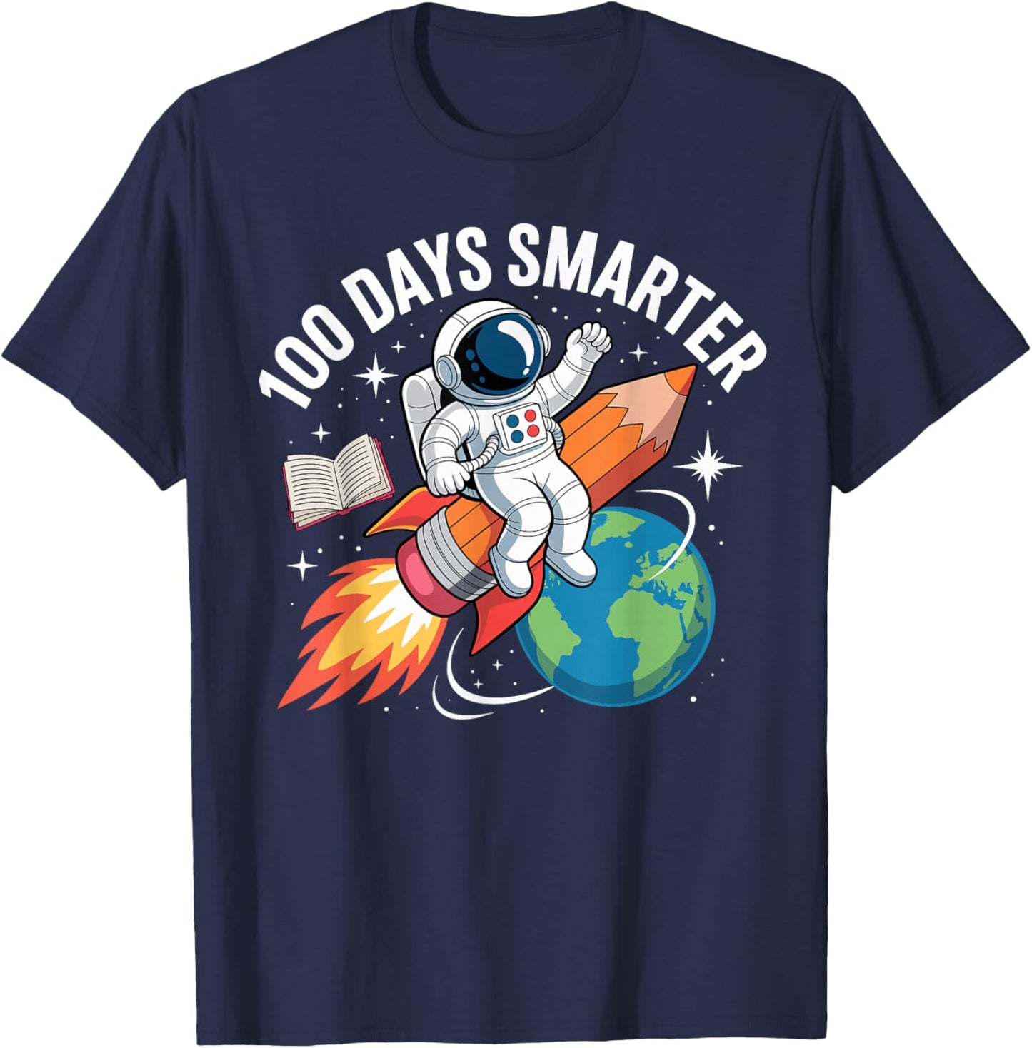 100 Days Smarter Astronaut Space 100th Day of School T-Shirt - T-Shirt | Navy