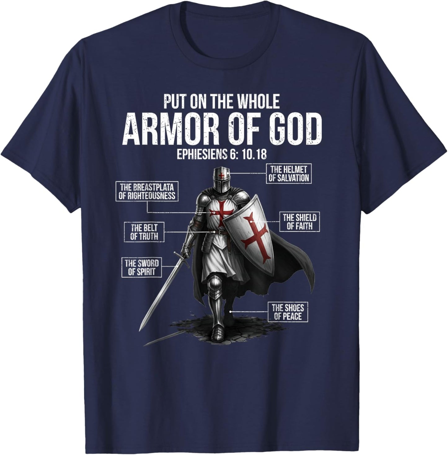 Full Armor of God Men Women Kids Christian Bible Verse T-Shirt - T-Shirt | Navy