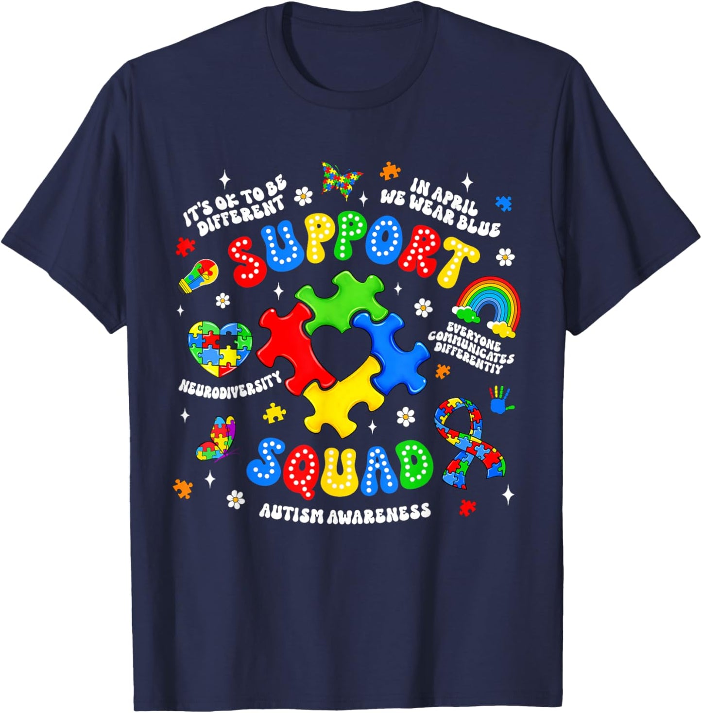 Family Autism Support Squad Autism Awareness Sped Teacher T-Shirt - T-Shirt | Navy