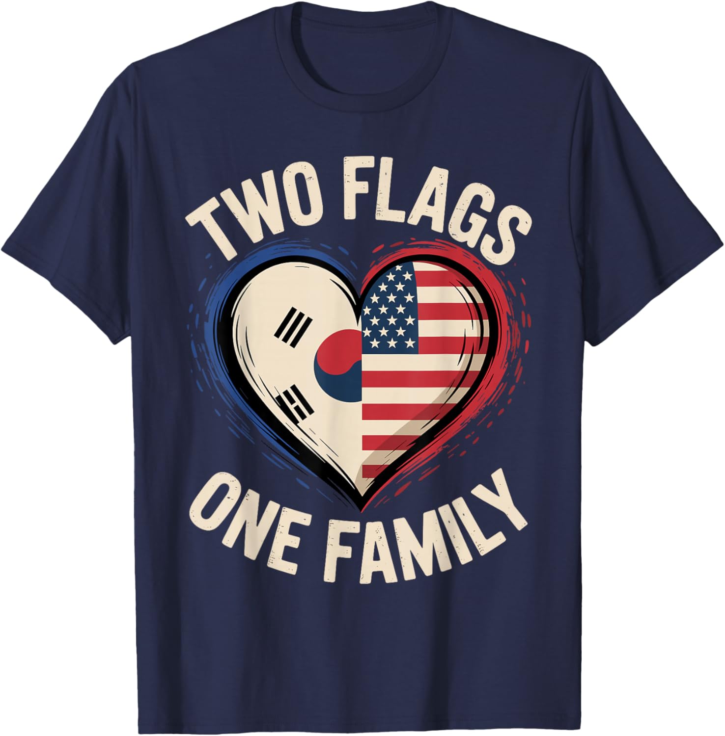 Two Flags One Family American Korean America USA South Korea T-Shirt - T-Shirt | Navy