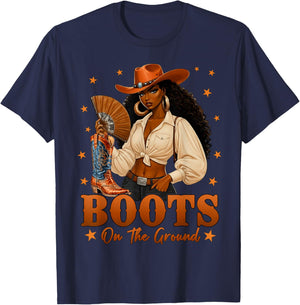 Black History Boots On The Ground Cowgirl Western Black Girl T-Shirt - T-Shirt | Navy