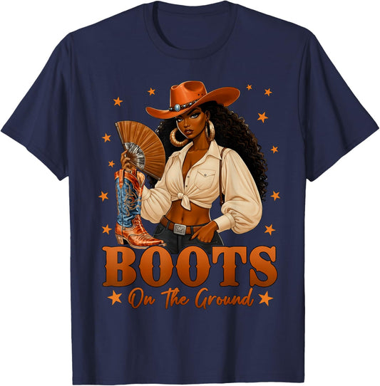 Black History Boots On The Ground Cowgirl Western Black Girl T-Shirt - T-Shirt | Navy