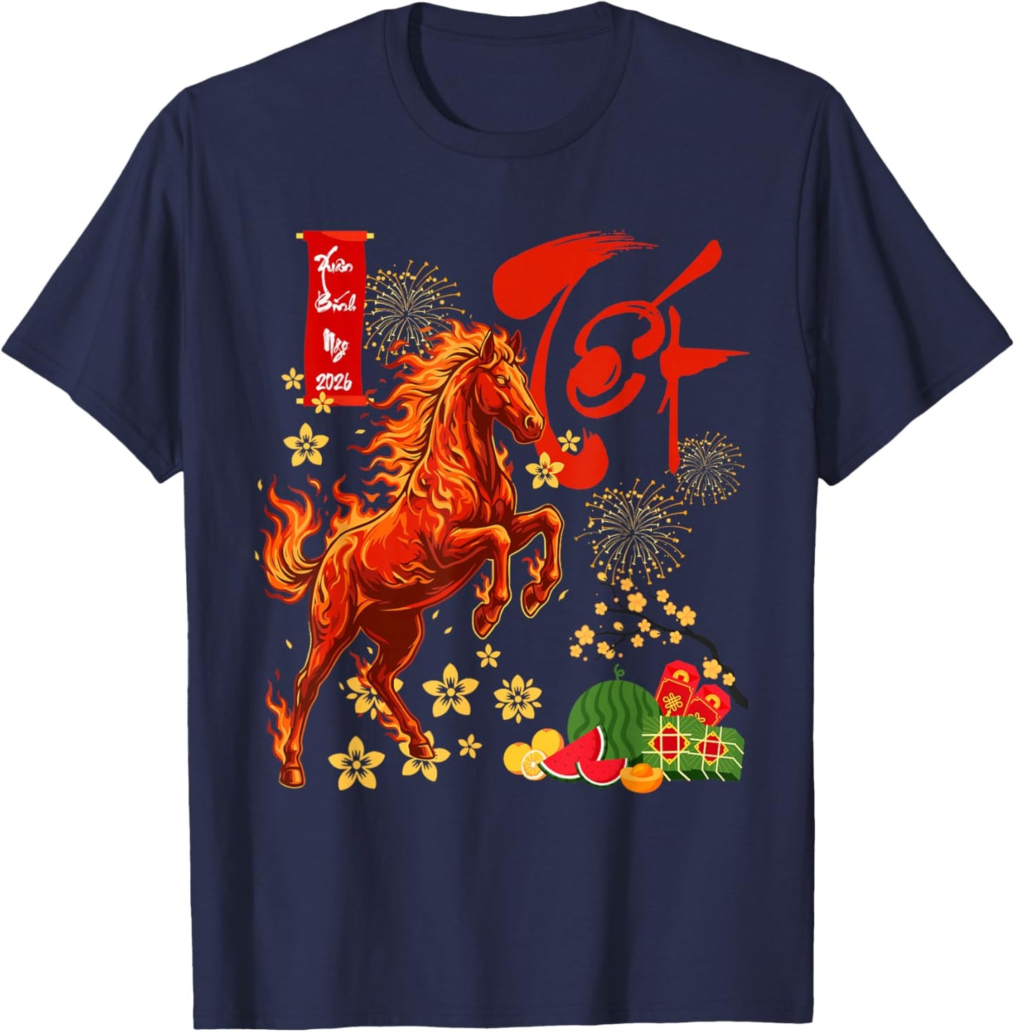 Year of The Horse Lunar Vietnamese New Year Fire Horse T-Shirt - T-Shirt | Navy
