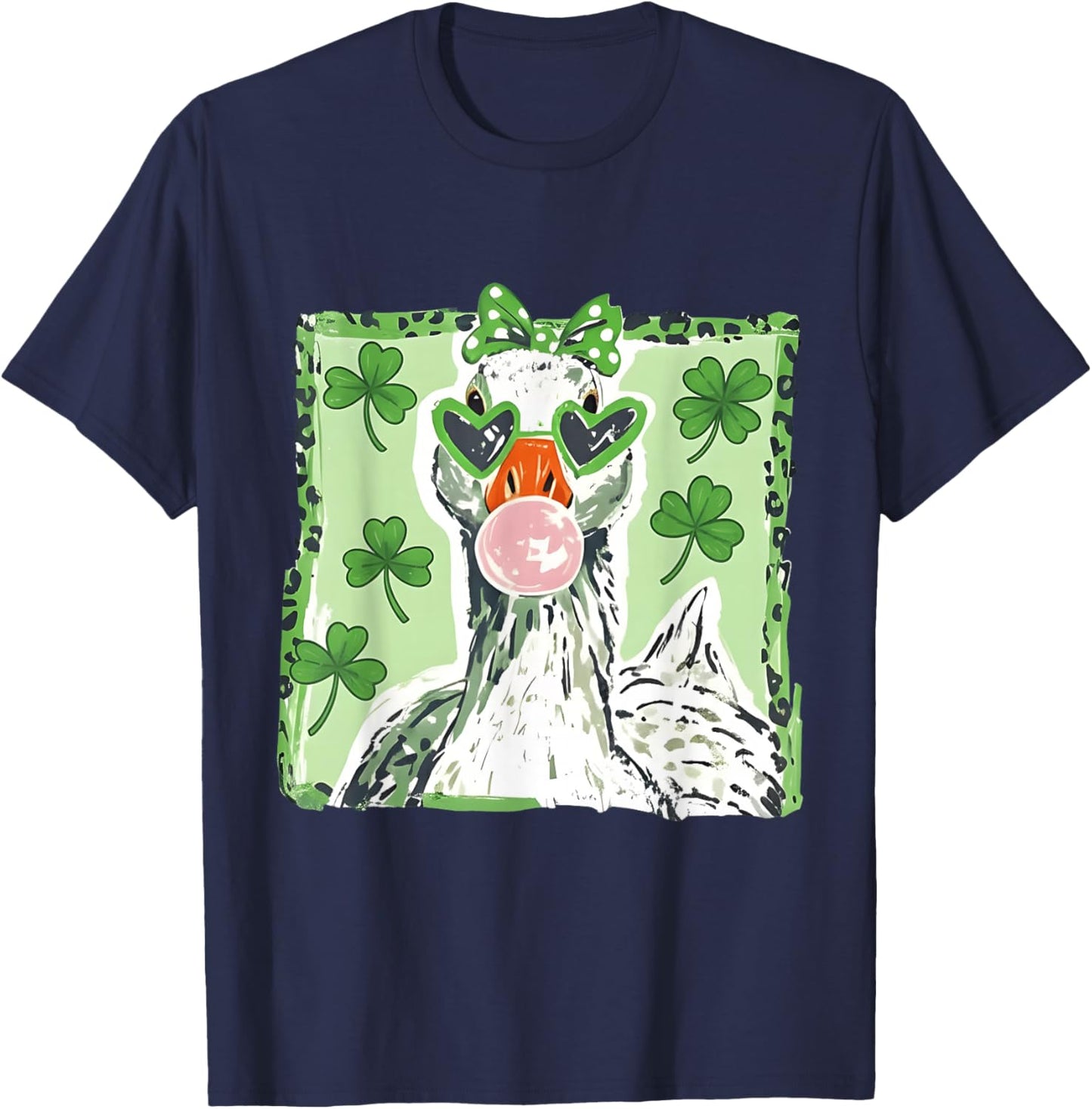 Leopard St Patrick's Day Goose Cute Goose Lover Cute Animal T-Shirt - T-Shirt | Navy