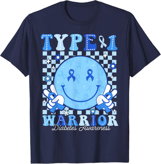Diabetes Awareness Ribbon T1D Warrior Support Squad T-Shirt - T-Shirt | Navy
