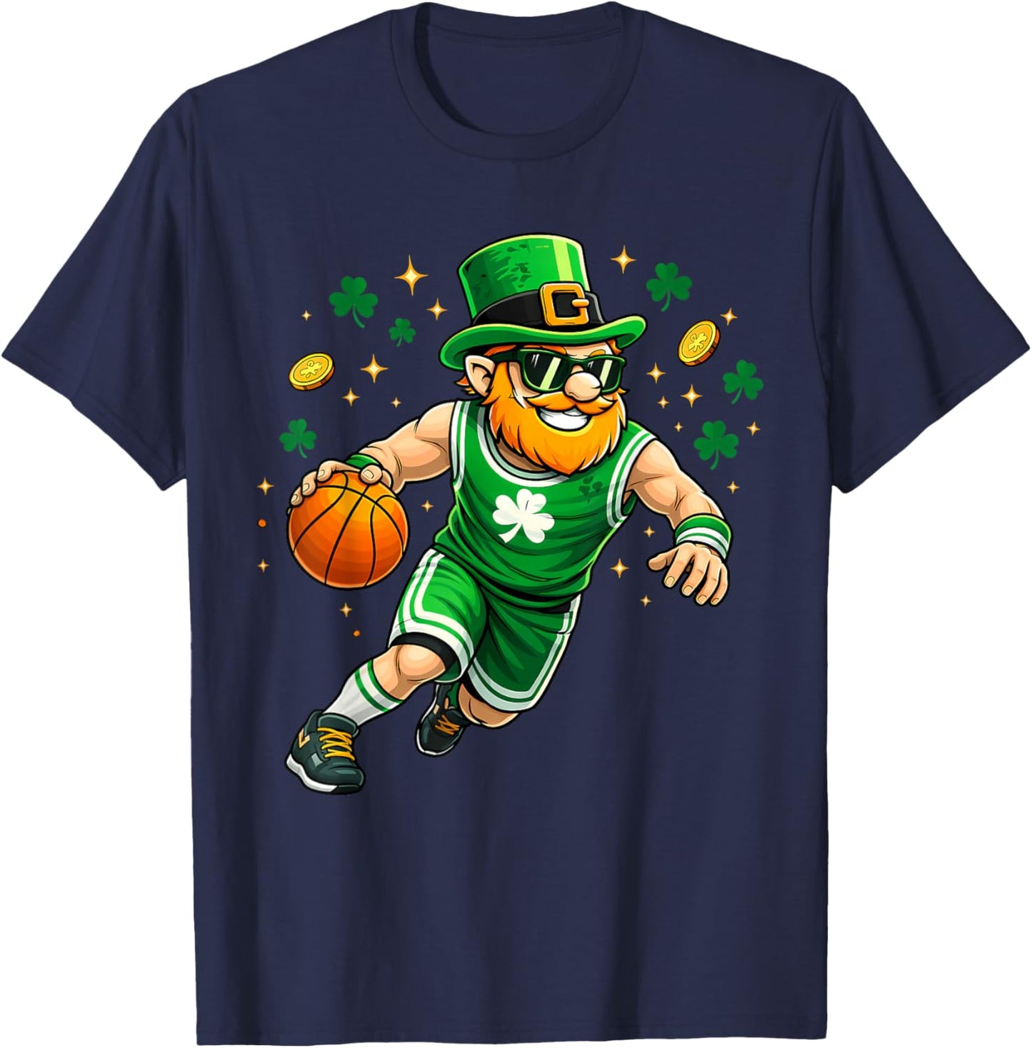 Leprechaun Play Basketball Funny St Patrick's Day Men Boys T-Shirt - T-Shirt | Navy