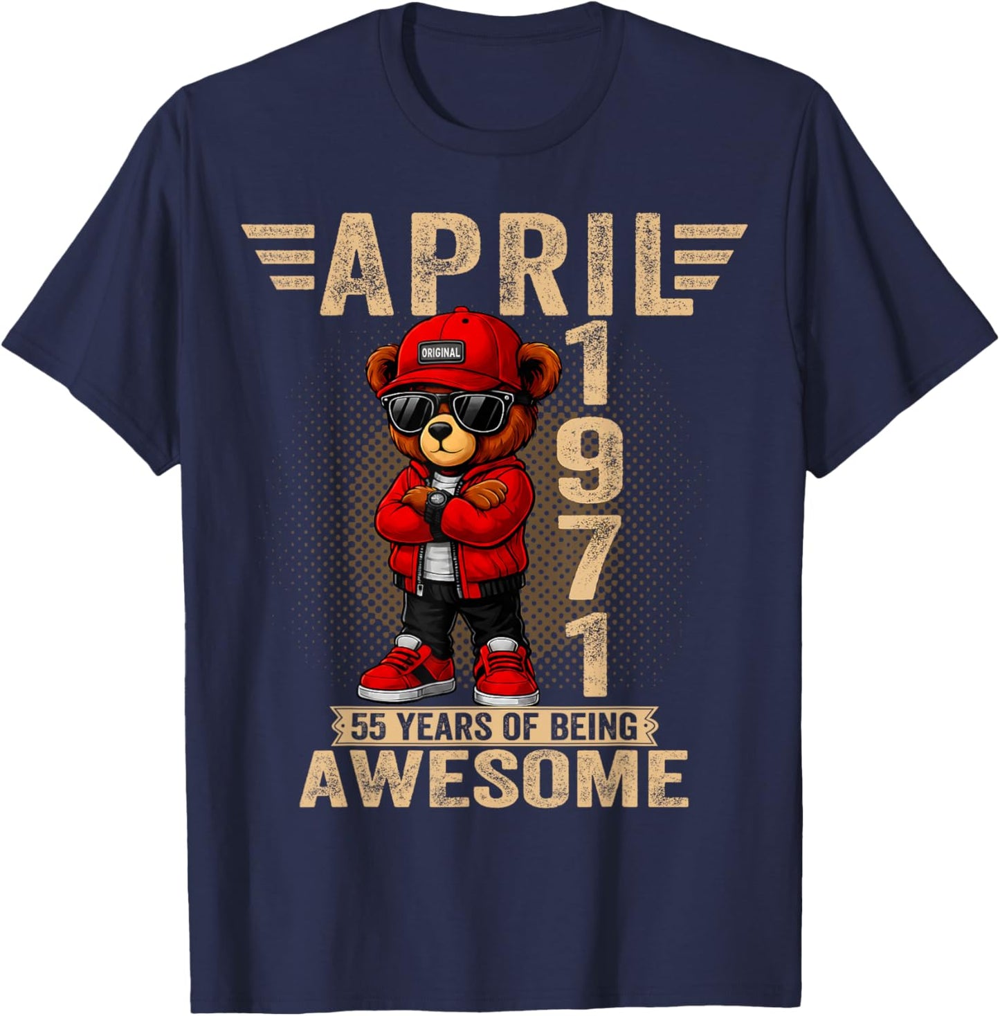 (ON Back) April 55th Birthday Men Women 1971 Teddy Bear T-Shirt - T-Shirt | Navy