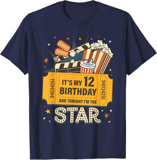 Movie It’s My 12th Birthday Tonight I’m The Star Kid Gift T-Shirt - T-Shirt | Navy