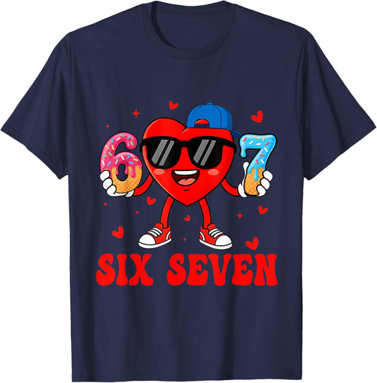 Funny Six Seven 67 6 7 Meme Heart Valentines Bro Kids Boys T-Shirt - T-Shirt | Navy