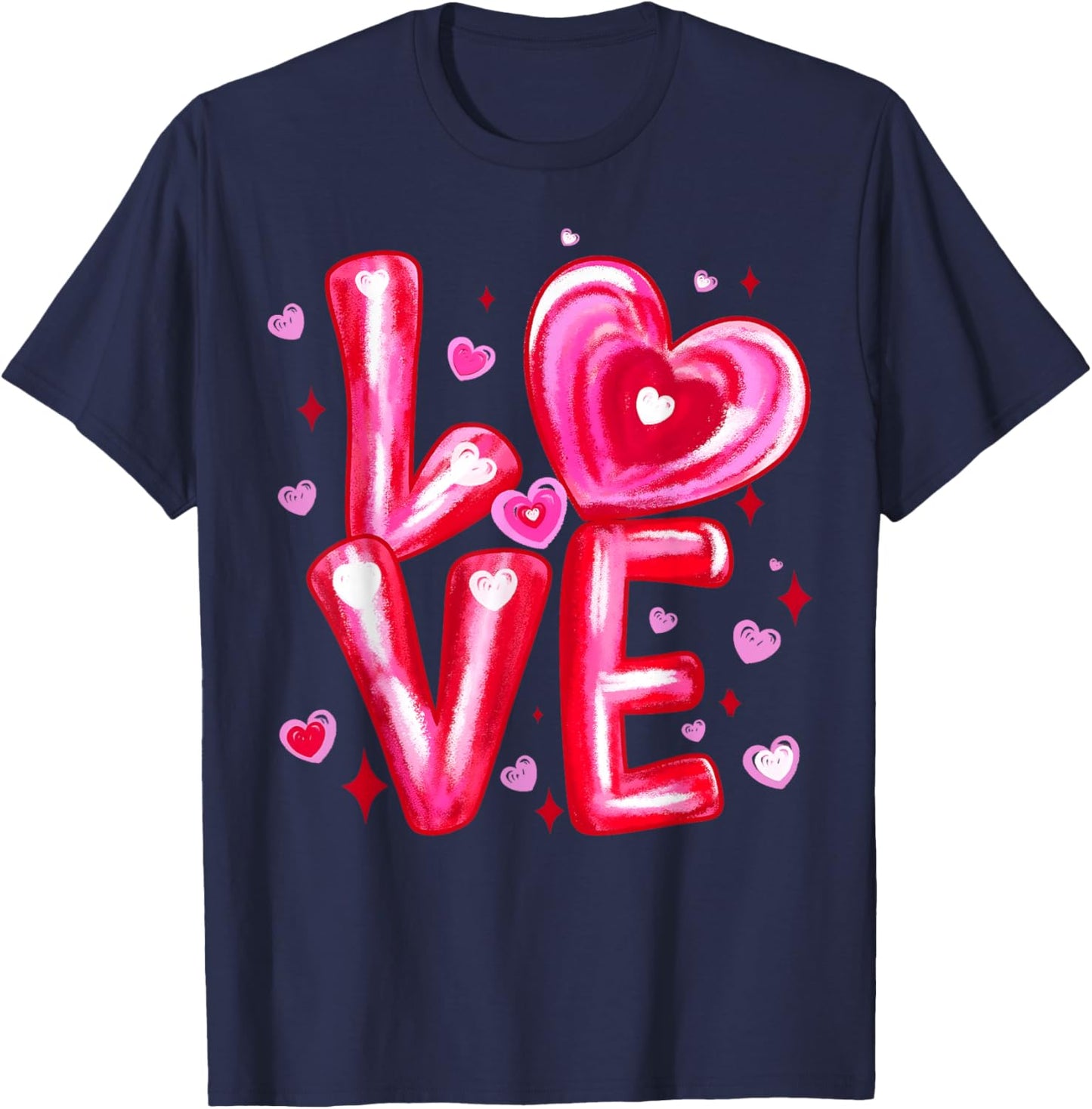 Happy Valentine Love Pink Heart Girl Women Kid T-Shirt - T-Shirt | Navy