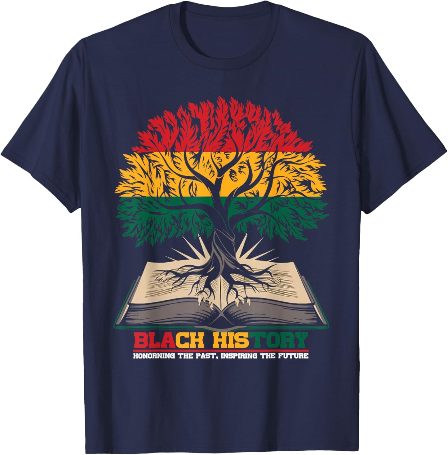 Retro Book and Tree Black History Month HBCU Educated T-Shirt - T-Shirt | Navy