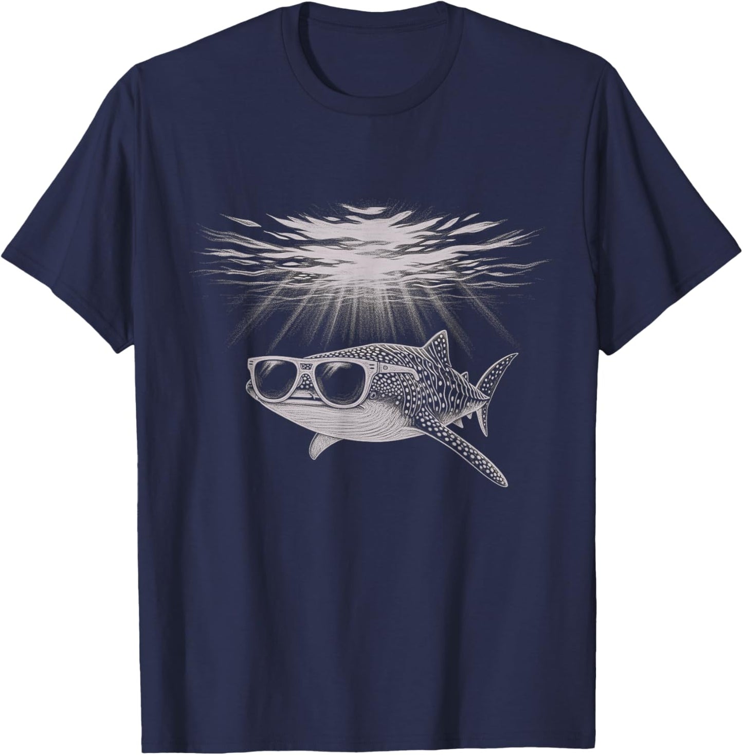 Cool Whale Shark Wearing Sunglasses Drawing Art Design T-Shirt - T-Shirt | Navy