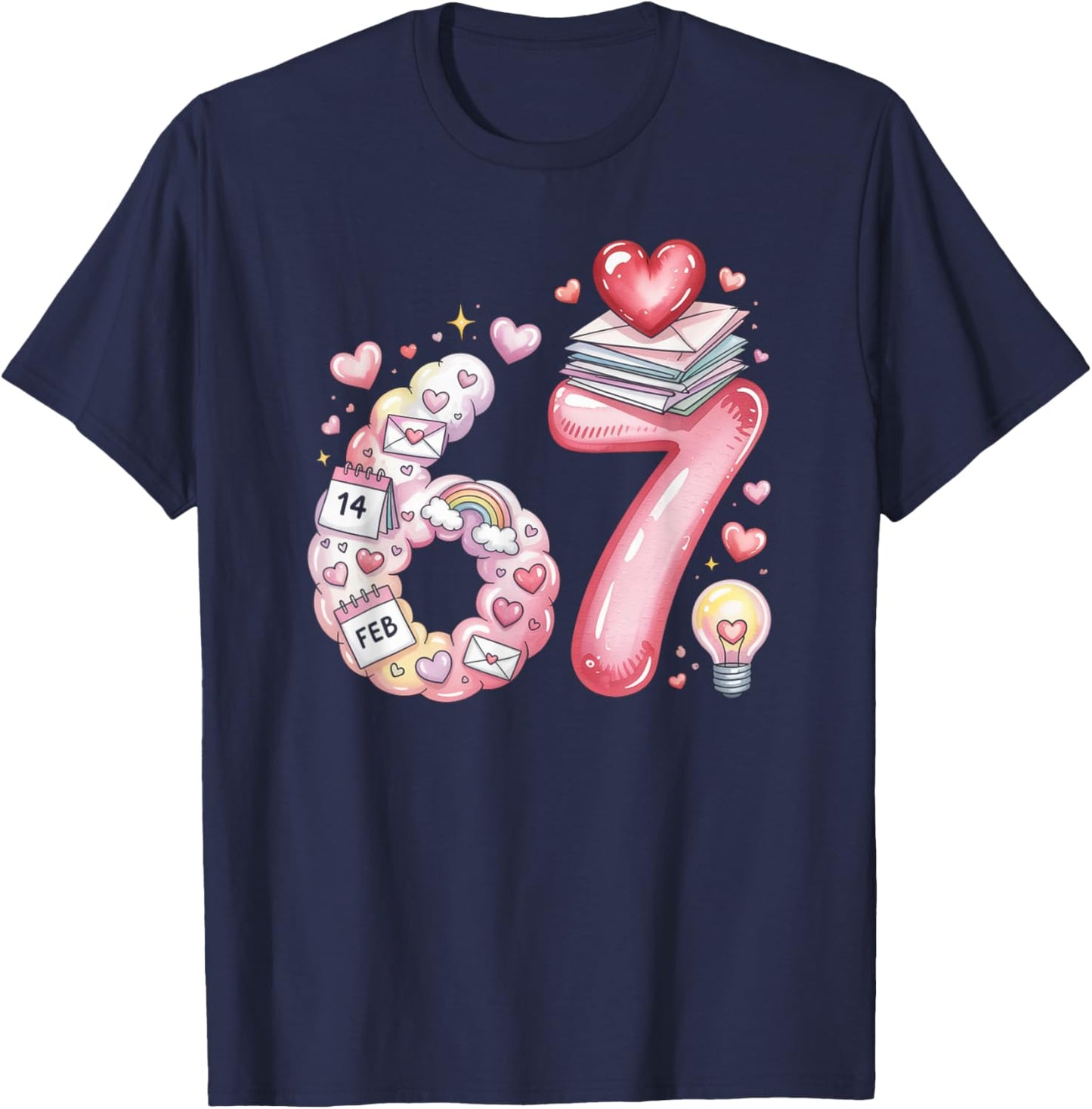 Cute 67 Hearts Number Six Seven Valentines Day Love Women T-Shirt - T-Shirt | Navy