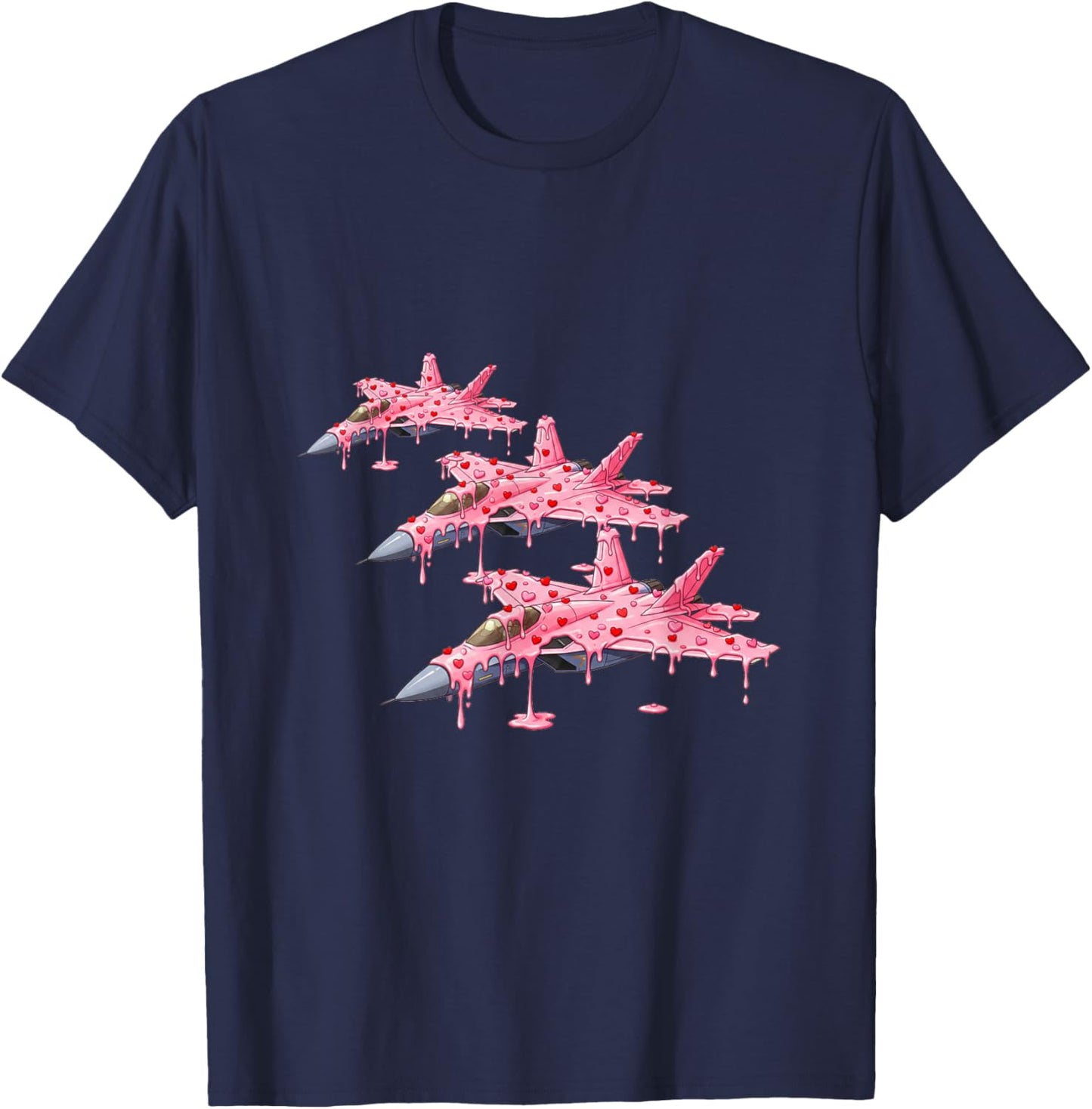 Fighter Jet Plane Valentines Day Ice Cream Drip Heart Boys T-Shirt - T-Shirt | Navy