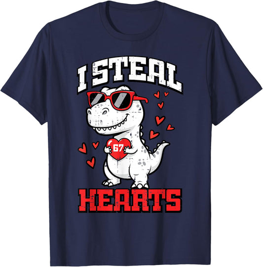 I Steal Hearts Dino Trex Cute Toddler Boys Kids Youth T-Shirt - T-Shirt | Navy