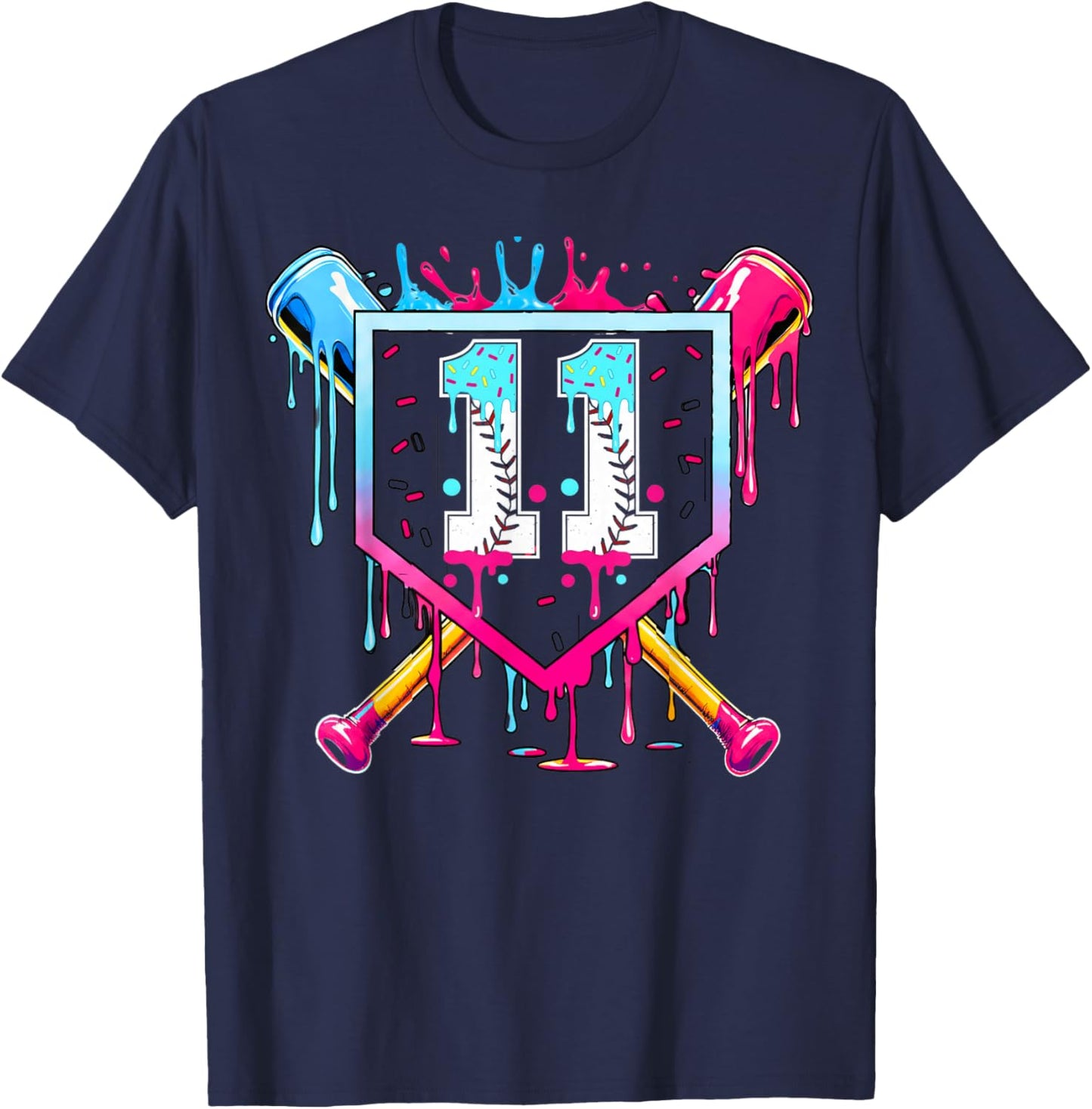 11th Birthday Boys Baseball Ice Cream Drip Boys Baseball T-Shirt - T-Shirt | Navy