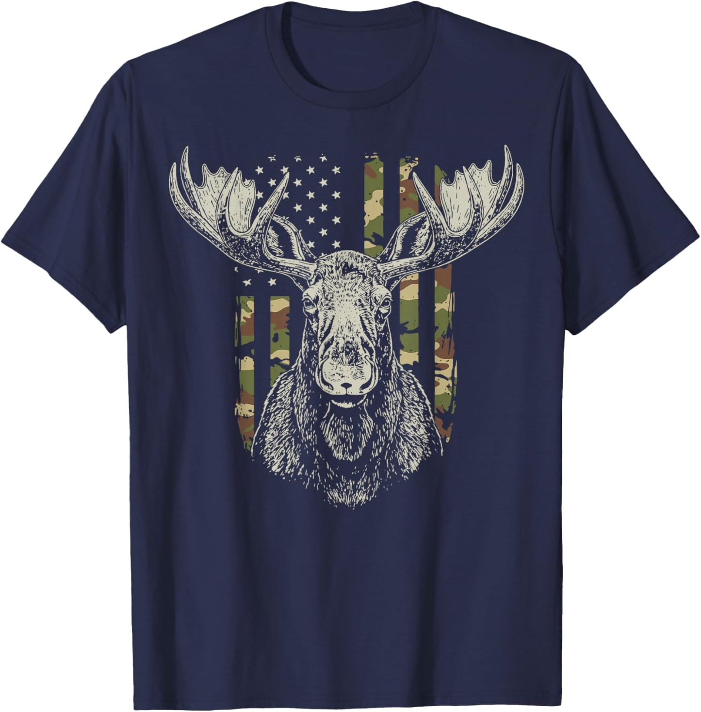 Moose US Flag Alaska America Wildlife T-Shirt - T-Shirt | Navy