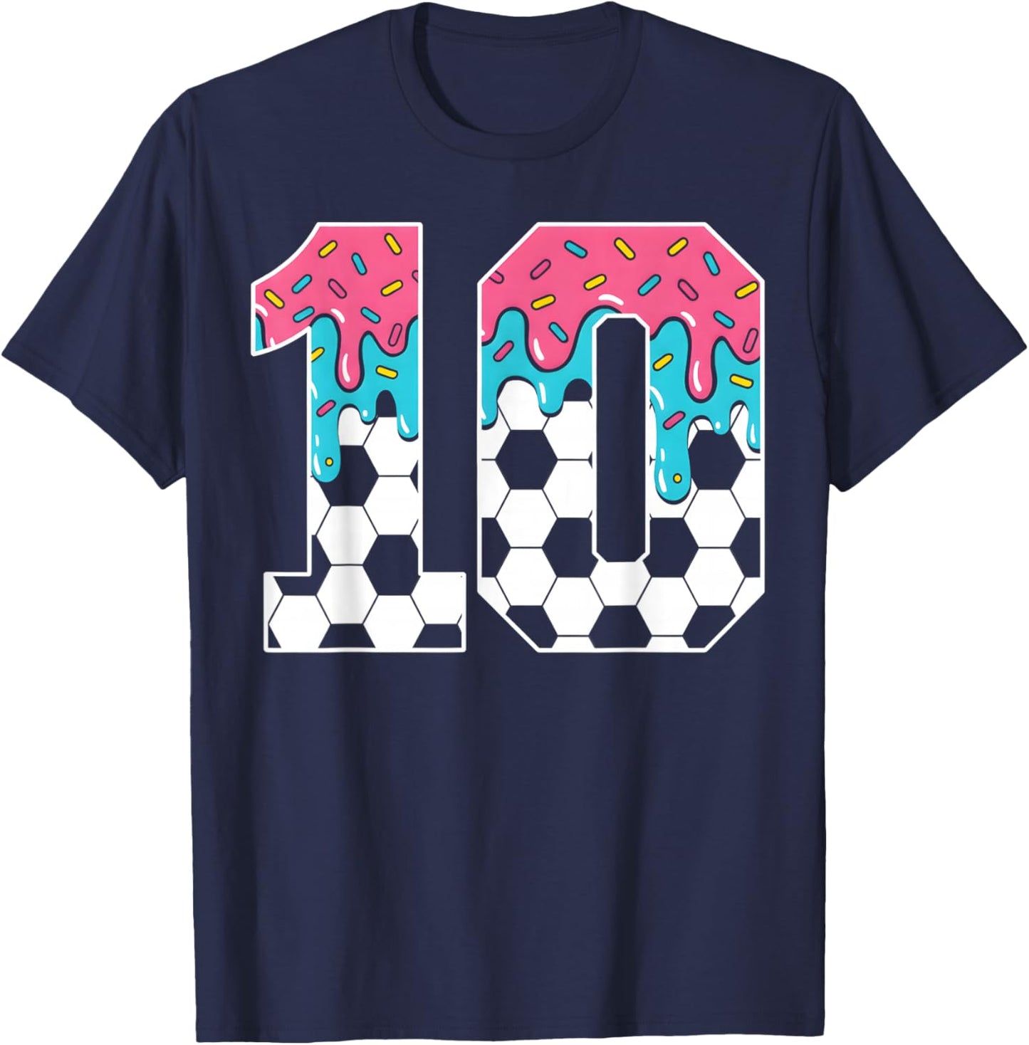 Soccer 10 Year Old Ice Cream Drip Youth 10th Birthday Boy 10 T-Shirt - T-Shirt | Navy