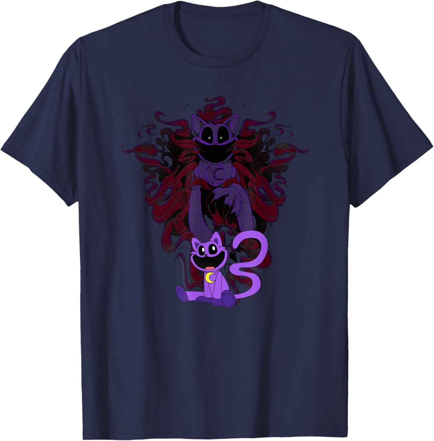 Poppy Playtime Catnap Shows His Bigger Bodie in The Shadows T-Shirt - T-Shirt | Navy
