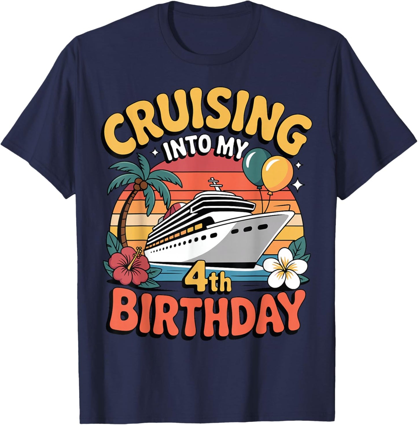 Kids Cruising Into My 4th Birthday Cruise 4 Year Old Toddler T-Shirt - T-Shirt | Navy