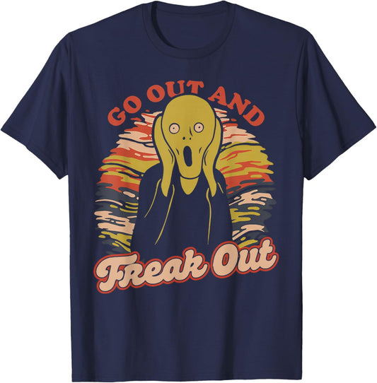 Go Out And Freak Out - Retro Sunset Scream Parody T-Shirt - T-Shirt | Navy
