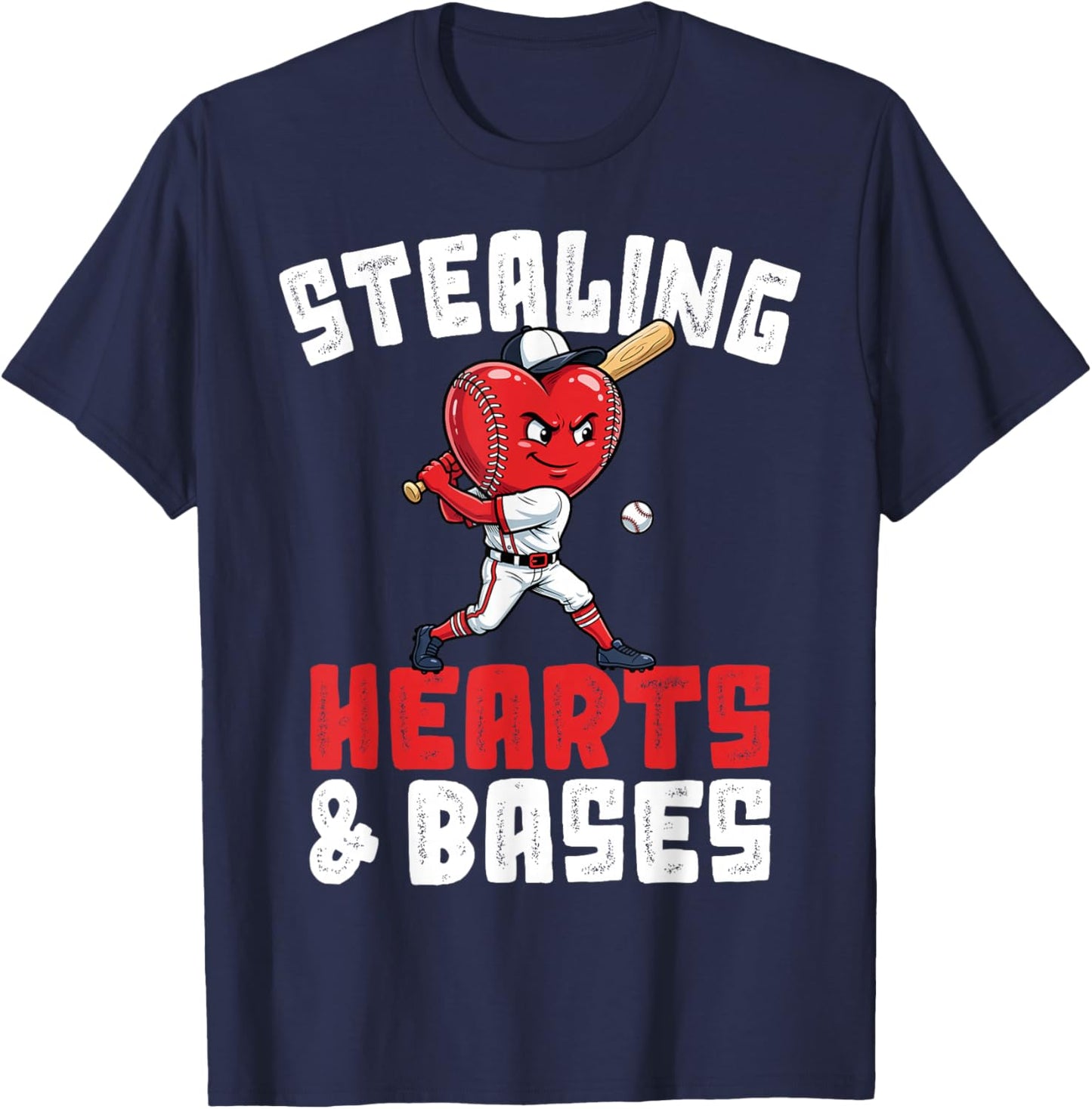 Boys Baseball Valentines Shirt Sterling Hearts Baseball T-Shirt - T-Shirt | Navy