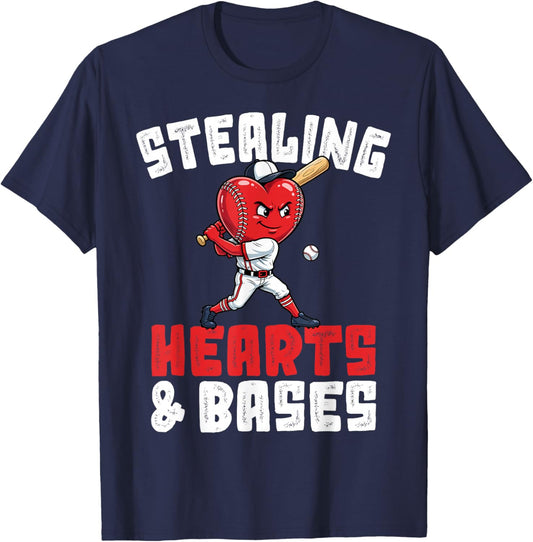 Boys Baseball Valentines Shirt Sterling Hearts Baseball T-Shirt - T-Shirt | Navy