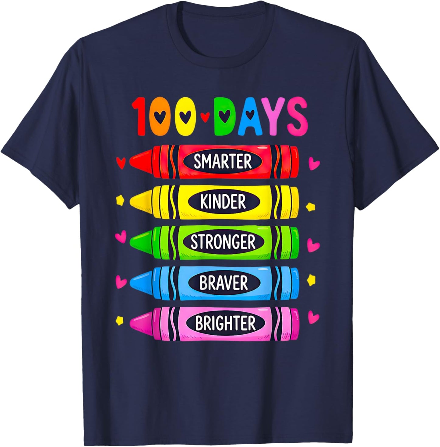 100 Days of School Smarter Stronger Braver Brighter Teacher T-Shirt - T-Shirt | Navy